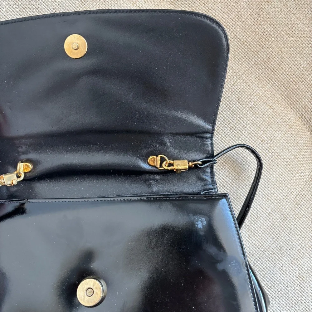 Susan Gail Vintage 1960s Black Patent Leather Bamboo Handle Purse - Picture 5 of 12